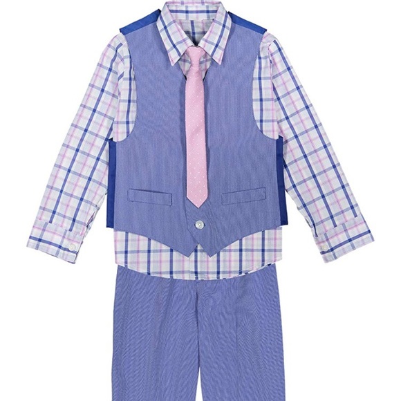 Van Heusen 2T Boys 4 Piece Formal Suit Set Vest Tie Collared Dress Shirt Pants - Picture 1 of 11